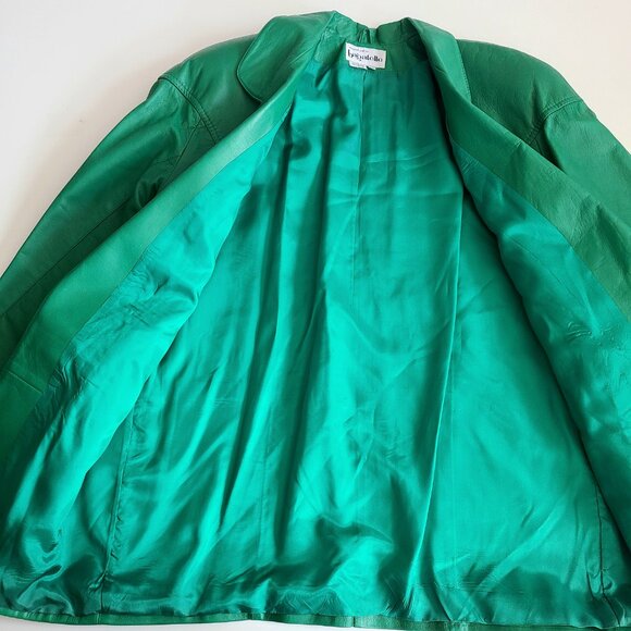 Vintage 1980s 1990s Bagatelle Margaret Godfrey bright green leather jacket. - Picture 4 of 11
